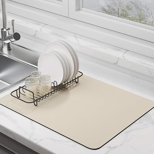 Dish Drying Mat for Kitchen Counter Super Absorbent Drainer Mats with Non-slip Rubber Backed Hide Stain Heat Resistant Easy to Clean Dish Rack Mat (Beige, S-14"x11") - Image 1