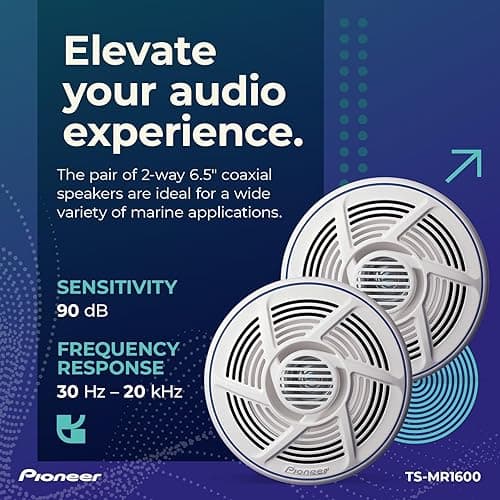Pioneer TS-MR1600 6.5” Speakers (Pair) – 100W Max, Water-Resistant + UV-Protected, Built for Boats, UTV, ATV, SXS, Outdoor, Marine, All Purpose Speakers - 6.5" Marine Coaxial - 100W thumbnail 5