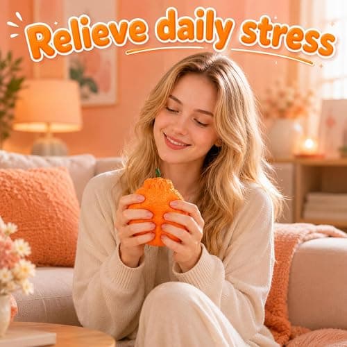 Tangerine Squishy, Fast Rising Stress Relief Fruit, Realistic Fruit Fidget Hand Toy for Anxiety & Sensory Needs, Classroom Rewards & Calming Toys for Teens Adults (Tangerine) thumbnail 6
