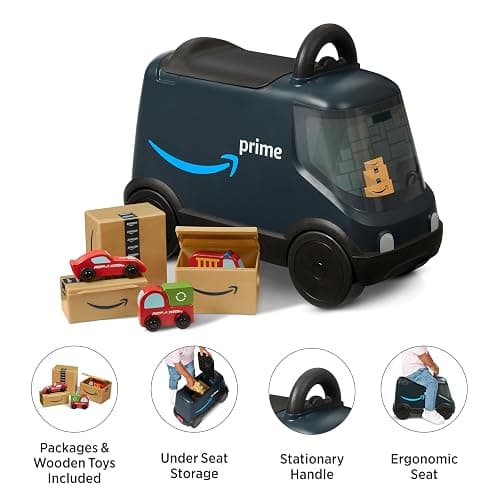 Amazon Delivery Van Ride On Toy for Kids, Blue Toddler Ride on Toy for Ages 2+, Amazon Exclusive thumbnail 4