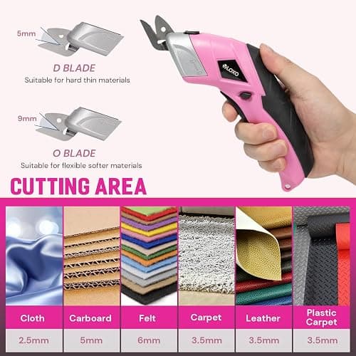 VLOXO Cordless Electric Scissors Cardboard Cutter with 2 Type Blades Rechargeable Powerful Shears Cutting Tool for Fabric Electric Box Cutter Leather Felt with Charger & Storage Box-Pink thumbnail 5