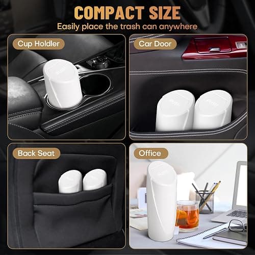 SGLRT Car Trash Can Bin with Lid - Car Garbage Can Cup Holder - White Mini Leakproof Vehicle Trash Garbage Can Bin with 20pcs Trash Bags-Car Organizers and Storage for Front Back Seat Accessories thumbnail 3