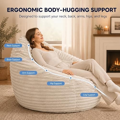 Simple Deluxe 3.25 ft Faux Fur Memory Foam Bean Bag Chair, Large Comfy Lazy Chair for Adult with Memory Foam Filled & Washable Cover, Perfect for Reading Gaming in Living Room Bedroom, Taupe thumbnail 3