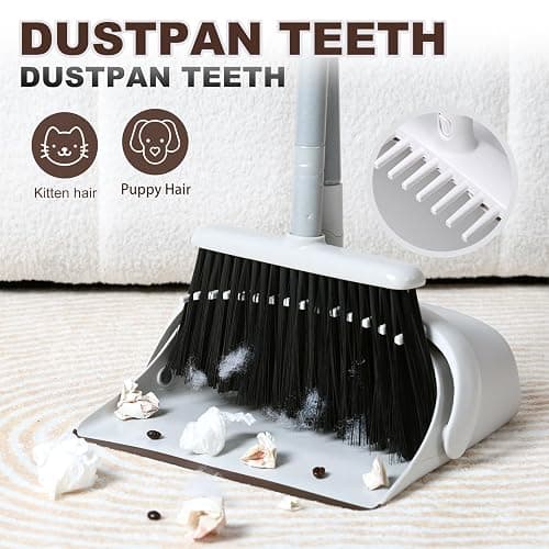 Jekayla 54" Long Handled Broom and Dustpan Set - Perfect Dust Pan and Brush Combo for Efficient Cleaning, Brown and White thumbnail 4