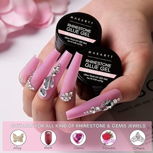 Makartt Nail Rhinestone Glue Gel with Brush Pen Set, 15ml Clear Nail Gem Glue Wipe-Off Super Strong Adhesive Nail Art Glue Gel for Nail Decorations 3D Stones Charms Flowers, Nail Lamp Needed thumbnail 3