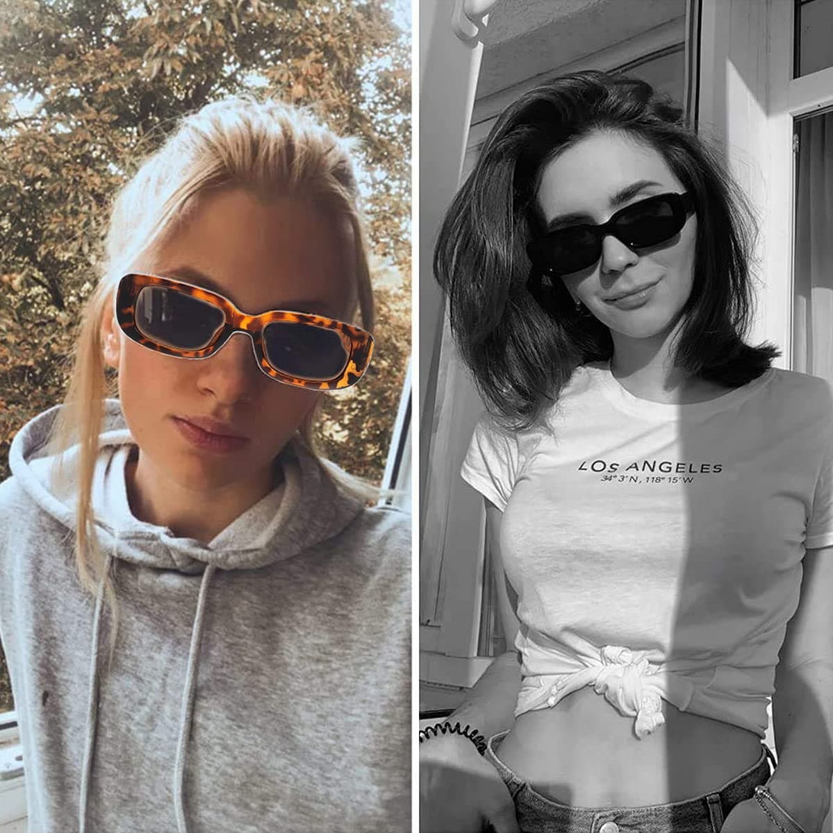 2 Pack Retro Fashion Rectangle Sunglasses Small Square Frames Sun Glasses 90s Vintage Wide Frame Eyewear for Women and Men UV 400 Protection thumbnail 3