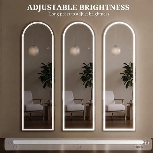 Arched LED Full Length Mirror with Lights, 60"x16" Lighted Full Body Mirror | Dimmable & 3-Color Lighting, Standing Leaning Wall Mounted Mirror for Bedroom, Dressing Room, Cloakroom thumbnail 4