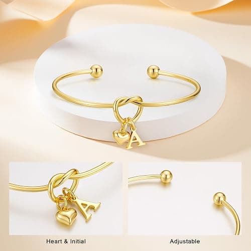 M MOOHAM Christmas Gifts for Women Teen Girls - Knot Initial Bracelets for Women, Bridesmaid Gifts Bridesmaids Proposal Gift Dainty Knot Letter A-Z Heart Initial Bracelet Jewelry Friendship Bracelets thumbnail 7