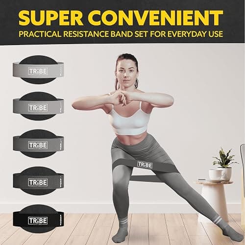 Tribe Lifting Fabric Resistance Bands for Glutes & Legs | 5 Fabric Workout Bands Set | Thick Booty Bands for Squats, Lunges, Hip Training, Physical Therapy & Home Workouts thumbnail 7