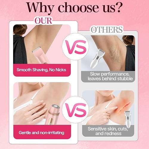 Bikini Trimmer for Women 2in1 High Power Epilators Hair Removal Waterproof Electric Razors Women's Electric Razor Pubic Hair Trimmer Shaver for Women for Ladies Pubic, Face, Underarms, Legs (Pink) thumbnail 3