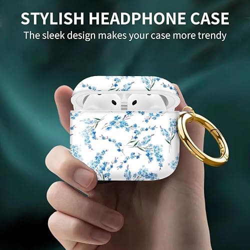 Cute Case Cover Compatible with AirPods 4th Generation 2024, Shockproof for Women & Girls with Cute Golden Round Buckle – Protective, Anti-Drop Design(Boho Blue Flower) thumbnail 2