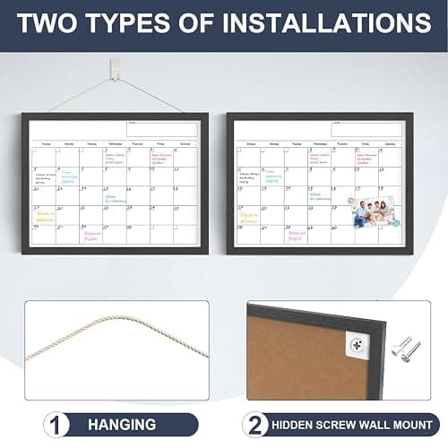 Dry Erase Calendar for Wall, 17x13 Inches Calendar Whiteboard for Wall, Small Magnetic Monthly White Board with Wood Framed, Hanging Dry Erase Board for Kitchen Home Office School Planner thumbnail 4