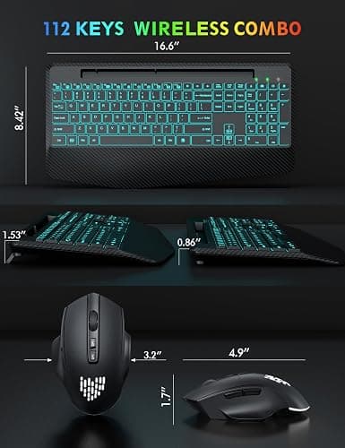 Wireless Keyboard and Mouse Backlits, Wrist Rest, LED Mouse, Rechargeable Ergonomic Keyboard with Phone Holder, Silent Light Up Combo for Computer, Mac, PC, Laptop, Chromebook (Black) thumbnail 8