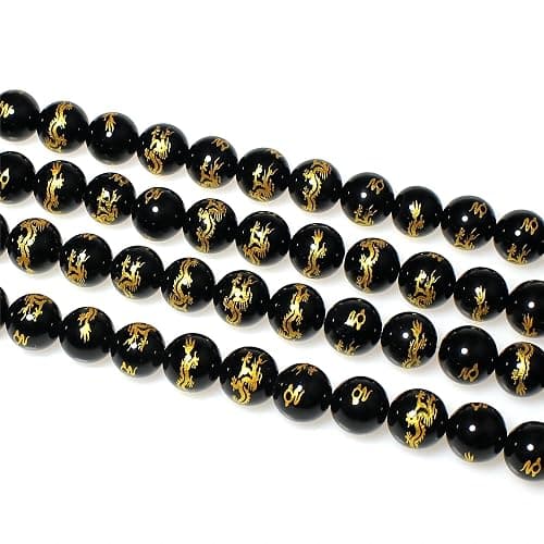 MJDCB Natural Stone Beads 8mm 43pcs Round Black Onyx Carved Dragon Loose Gemstone Bead Charms for Jewelry Making Bracelet Necklace Earring Pendant thumbnail 5