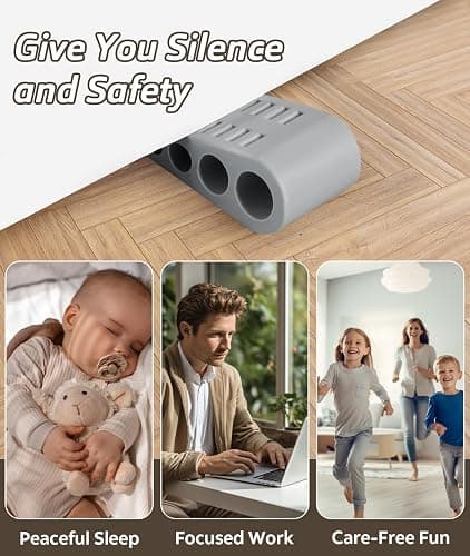 4 Pack Door Stops for Bottom of Door, Rubber Door Stopper Wedge with Holder, Door Holder to Keep Door Open, Wall Protector for Home & Office & School, Grey thumbnail 6