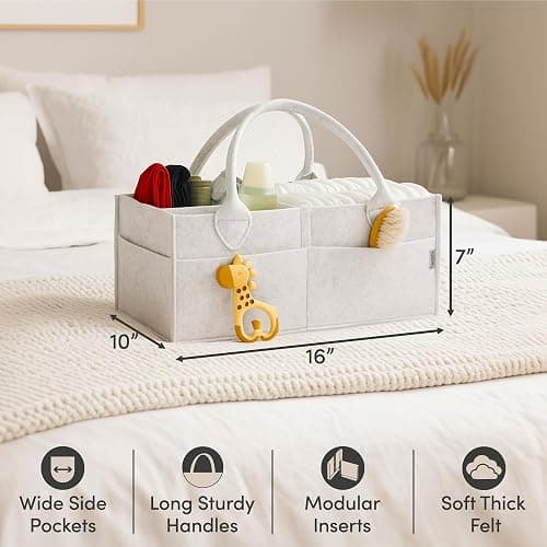 PUTSKA Baby Diaper Caddy Organizer - Nursery Storage Basket for Diaper Station, Baby Basket Shower Gift List and Registry Must-Have, Newborn Essentials, Nursery Decor for Boy or Girl-White,Extra Large thumbnail 2