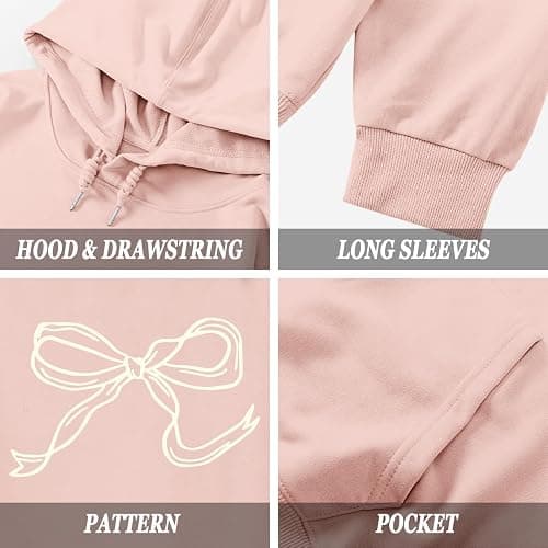 Weripoah Bow Cute Hoodie for Teen Girls Graphic Hoodies Preppy Trendy Sweatshirt Aesthetic Print Casual Pullover Sweatshirts thumbnail 7