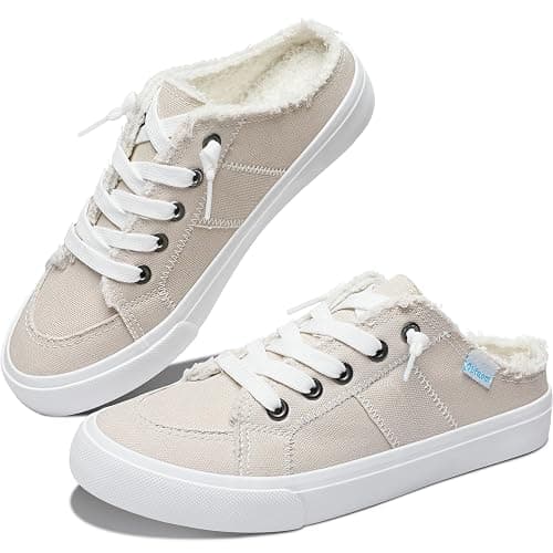 Obtaom Women Canvas Mules Memory Foam Clipper Fashion Sneakers Comfortable Slip-On Mule Backless Holiday Shoes - Image 1
