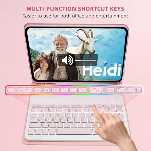 Bxomteng Keyboard Case for Samsung Galaxy Tab A8 10.5 inch - 7 Colors Backlit Keyboard Cover and Mouse (Pink) thumbnail 4