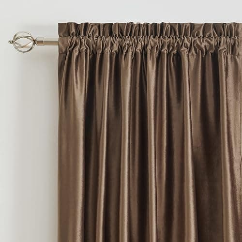 PRIMROSE Brown Velvet Room Darkening Curtains 96 inches Long for Living Room,Blackout Thermal Insulated Window Drapes for Bedroom Solid Modern Decorative Rod Pocket Curtain Set of 2 Panels thumbnail 3
