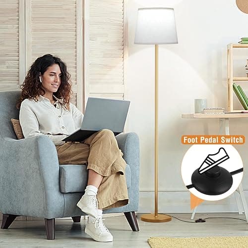 Raexpectis 【Upgraded Floor Lamps for Living Room, Modern Floor Lamp with Remote Control, Dimmable Colors Temperature Standing Lamp Foot Switch, 9W Bulb Tall Lamps for Bedroom Office Kid Room - Gold thumbnail 5