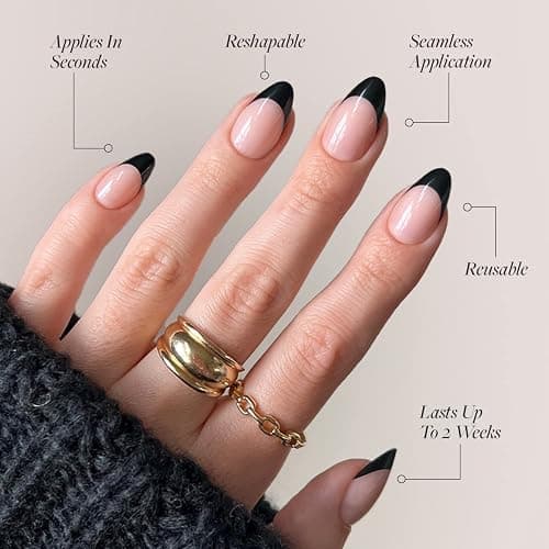 Glamnetic Press On Nails - Caviar | Semi-Transparent, Short Almond Nails, Reusable | 15 Sizes - 30 Nail Kit with Glue thumbnail 3