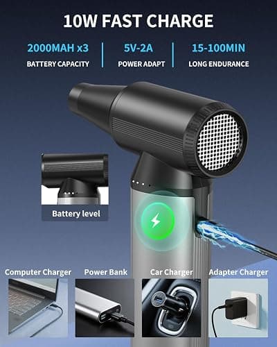 Compressed Air Duster, 2-in-1 Duster Blower & Vacuum with 320000RPM Super Power, Electric Air Duster Rechargeable, 3-Gear Adjustable Air Blower for Keyboard, Computer, Car, Home, and Outdoor Cleaning thumbnail 8