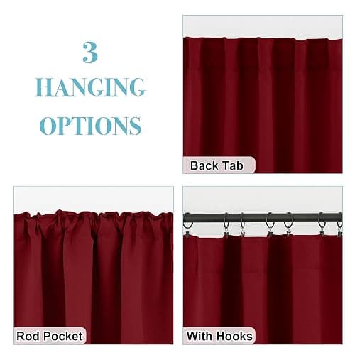 RYB HOME Living Room Curtains 36 inch Length, Darkening Energy Efficient Window Covering Heavy Duty Vertical Privacy Drapes for Nursery Kids' Room Closet, W42 x L36 inch, Burgundy Red, 2 Panels thumbnail 7