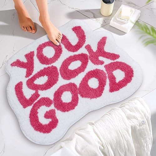 MSTOFFY You Look Good Bath Mat Pink Cute Bathroom Rugs for Girls Microfiber Funny Shower Preppy Bathroom Decor Non-Slip Washable Mat (Pink) thumbnail 2