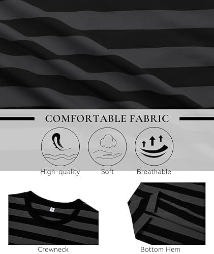 KESIHAN Mens Striped Long Sleeve Shirt Crewneck Casual Basic Stripe Tee | Crewneck long sleeve striped tee with cotton spandex fabric,casual regular fit basic style for daily wear and layering. thumbnail 6