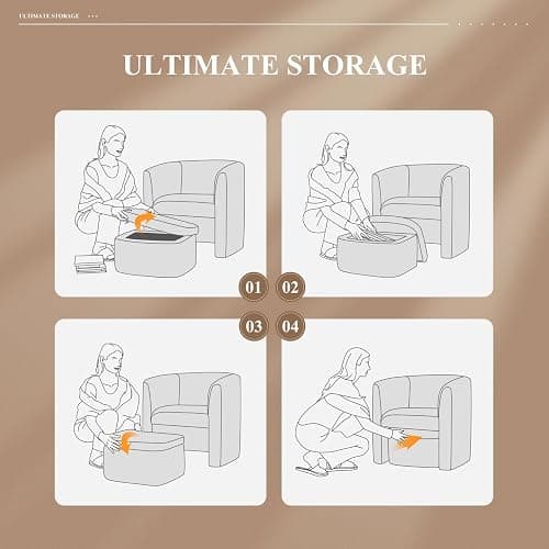 COLAMY Upholstered Velvet Barrel Accent Chair with Storage Ottoman, Morden Living Room Chair with Lounge Seat for Bedroom/Reading Spaces, Khaki - Khaki - Set of 1 thumbnail 6