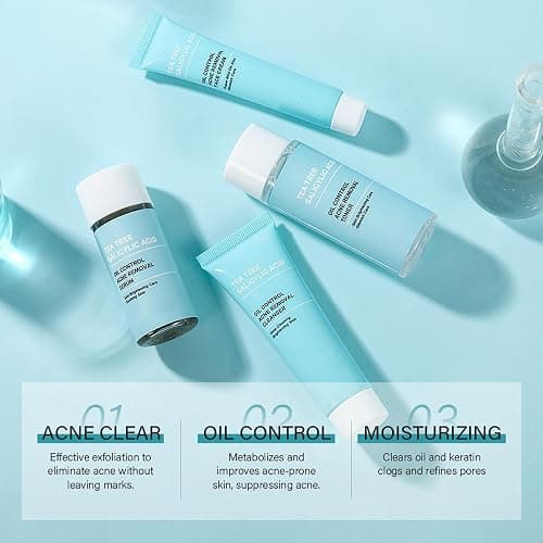 Tea Tree Acne Skin Care Sets & Kits - Salicylic Acid Acne Removal Skincare Set - Teen Skincare Gift Set With Cleanser, Toner, Serum, Cream - Complete Acne Treatment Kit for Oily, Acne-Prone Skin thumbnail 3