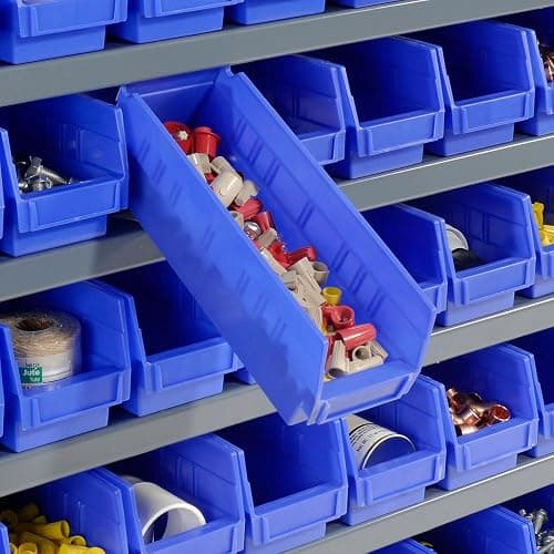 Global Industrial 7 Shelf Steel Shelving with (48) 4" H Plastic Shelf Bins, Blue, 36" W x 12" D x 39" H, Single-Sided Open Shelving with 48 Plastic Shelf Bins thumbnail 5