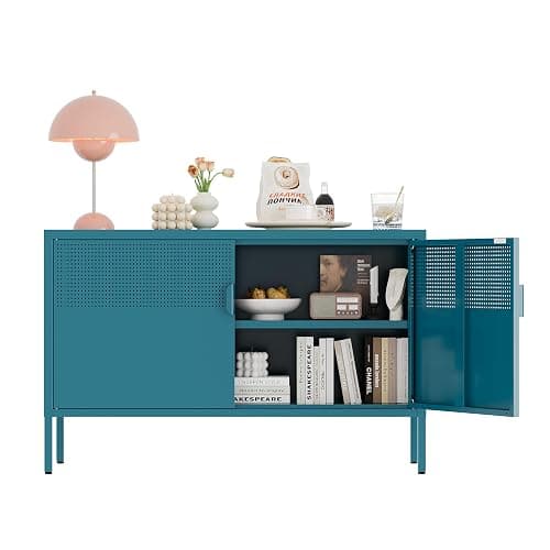 XIUSVON Metal Storage Cabinet,2 Door TV Stand, Metal Mesh Accent Cabinet,Magnetic Door Closure,Low Storage Cabinets with Doors and Shelves - Image 1