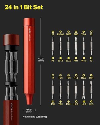 HOTO 24 in 1 Multi Bit Mini Screwdriver Set Magnetic, Manual Precision Screwdriver Set, EDC Pen Screwdriver for Eyeglasses, Electronics, Watches, Phones, Laptops, Cameras, Cinnabar Red - Cinnabar Red thumbnail 2