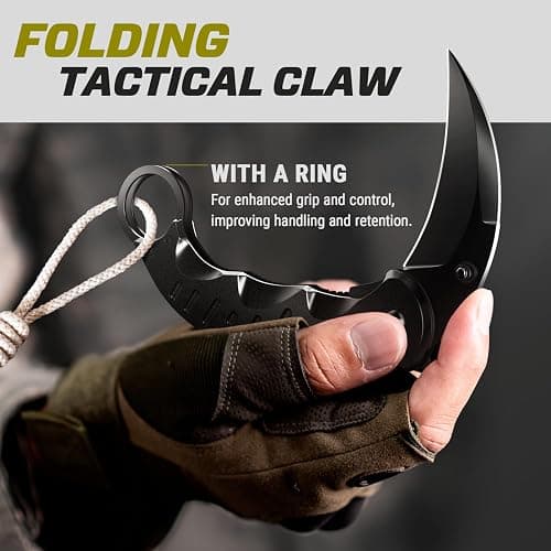 Tactical Spring Assisted Pocket Knife - Karambit Folding Knives for Men - Folding Sharp Tiger Claw Blade - Best Combat Tool for Hunting Military Camping Self Defense EDC - Birthday Mens Gifts X-42 thumbnail 5