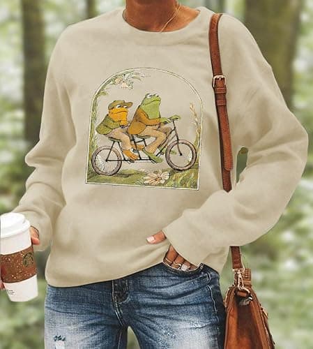 QIANRUO Frog Sweatshirt for Women Classic Book T-Shirt Vintage Graphic Tee Book Lovers Shirt Funny Teacher Pullover Tops thumbnail 4