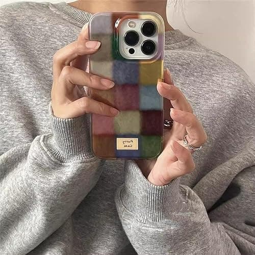 Reownest Handyhülle für iPhone 13/iPhone 14 Hülle, Cute Bunt Dopamin Kariert Muster Aesthetic Design mit Stoßfeste Kratzfeste Soft Case für Mädchen Frauen - Bunt thumbnail 2