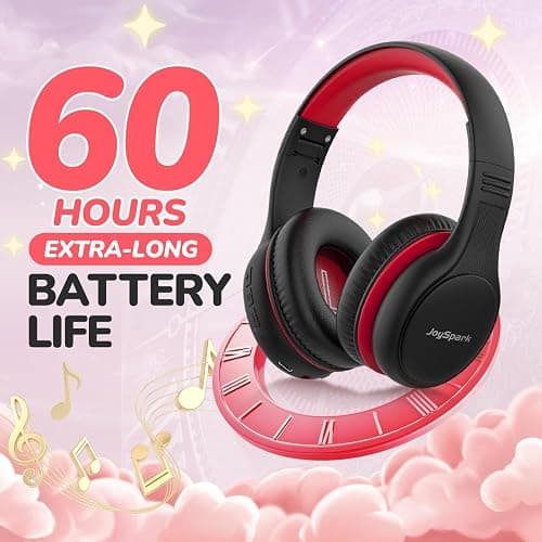 JoySpark Kids Bluetooth Headphones, 60 Hours Playtime, Bluetooth 5.4 Kids Headphones Wireless, Type-C Fast Charging, 85/94dB Volume Limited, Foldable Toddler Wireless Headsets with Mic-Black Red thumbnail 3