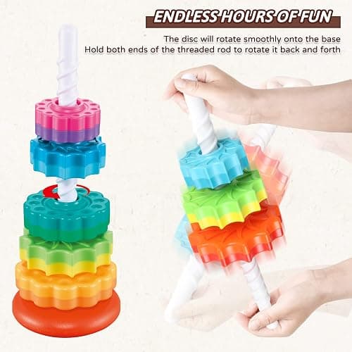 JUXUE Baby Spinning Stacking Toys for Toddlers 1-3, Rainbow Ring Stacker Montessori Toys for Babies 6-12 Months, 1 2 3 One Year Old Girl Boy Christmas Birthday Gifts, Autism Sensory Learning Toy thumbnail 4