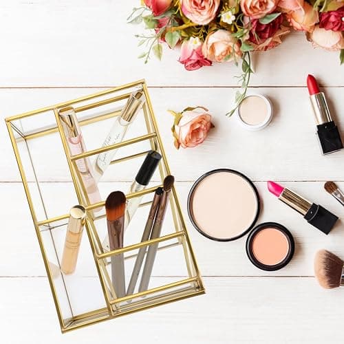ELLDOO Rollerball Perfume Organizer, 6 Compartment Clear Glass Perfume Storage Holder Vintage Beauty Scent Holder, Metal Makeup Lipgloss Lipstick Display Case thumbnail 8