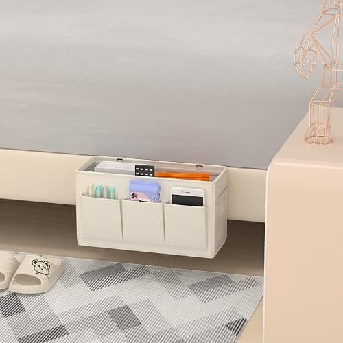 Edudif Dual-purpose Bedside Caddy Bedside Organizer, Bed Caddy with 6 Pockets, Versatile Bedside Storage Solution Magazine Remotes holder, ideal for Home, Dorm, Hospital, Crib Bed (White) thumbnail 2