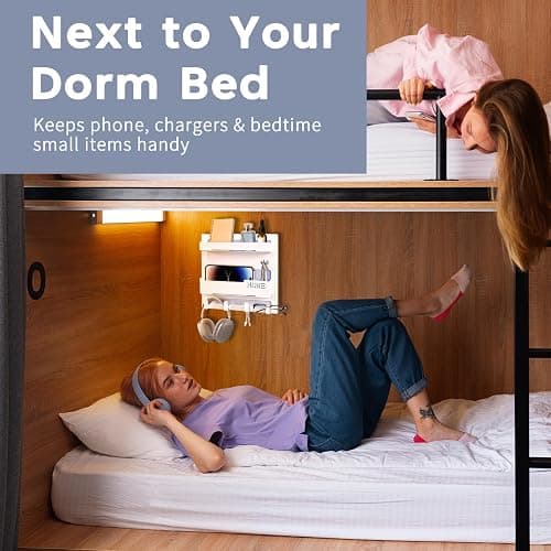 KEYCHAD Bedside Shelf for Dorm Bed & Small Spaces - No Drill Floating Wall Organizer, Wall Mounted Bed Shelf Storage, Dorm Room Essentials for Girls, Cute Storage Decor for Bunk Bed, Small Room thumbnail 5