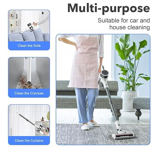 80,000PRM Motor Cordless Vacuum for Home, Vacuum Cleaner with 2 Adjustable Modes, 2200mAH Battery Max 35 Mins Runtime, and Washable Parts Stick Vacuum (Goose Gray) thumbnail 5