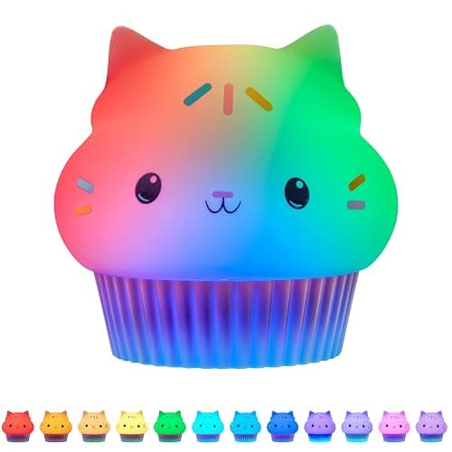 Lights By Night Squish'ems Gabby's Dollhouse Cakey Cat Night Light for Kids | 13 Color Modes and Dimmable Warm White Light for Kids Room, Nursery, and Bedroom, USB Powered with AAA Battery Option - Image 1