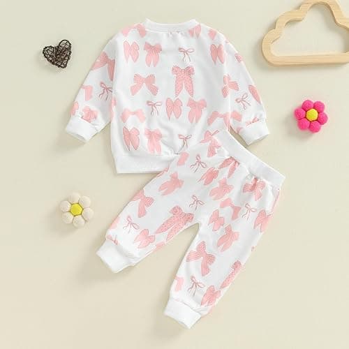 PUHHAPIEY Baby Girl Fall Winter Outfits Toddler Clothes Long Sleeve Floral Graphic Crewneck Sweatshirt + Joggers Pants Set thumbnail 7