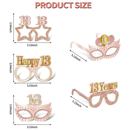 Guiruiy 24PCS 13th Birthday Paper Eyeglasses Decorations for Girls, Pink Rose Gold Happy 13th Birthday Eyeglasses Party Supplies, Funny 13 Year Old Birthday Thirteen Teenager Glasses Decor thumbnail 3