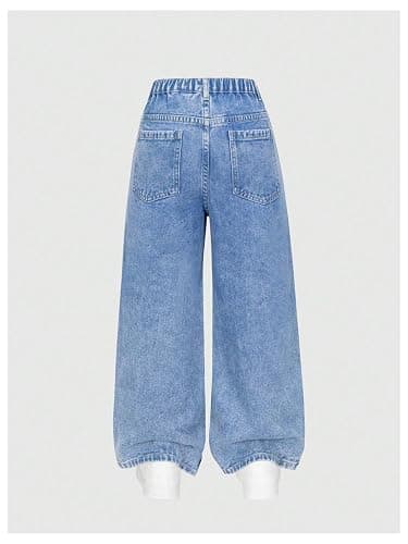 Floerns Girl's Heart Print Cute Ripped Baggy Jeans Straight Wide Leg Streetwear Denim Pants thumbnail 2