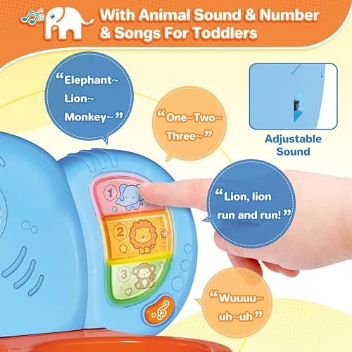 SpringFlower Toddler Basketball Hoop & Soccer Goal Activity Center Toys with Light & Music,Elephant Toddlers Musical Toys Gift, Baby & Toddlers Christmas Birthday Gift for 1 2 3 Year Old Boys & Girls - Blue thumbnail 5