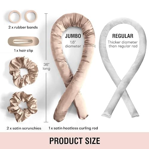 BLINKEEN Jumbo Heatless Hair Curler Set-Satin Heatless Curls Overnight, Jumbo Curling Rod Headband, No Heat Curlers To Sleep in (Beige) thumbnail 3